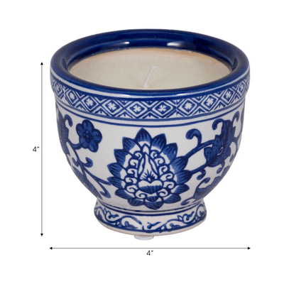 4", 6oz Bowl Chinoiserie Candle, Blue/white - Al Rugaib Furniture