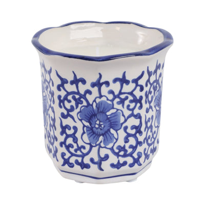 4", 6oz Fluted Chinoiserie Candle , Blue/white - Al Rugaib Furniture