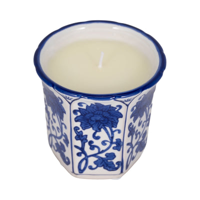 4", 6oz Fluted Chinoiserie Candle , Blue/white - Al Rugaib Furniture