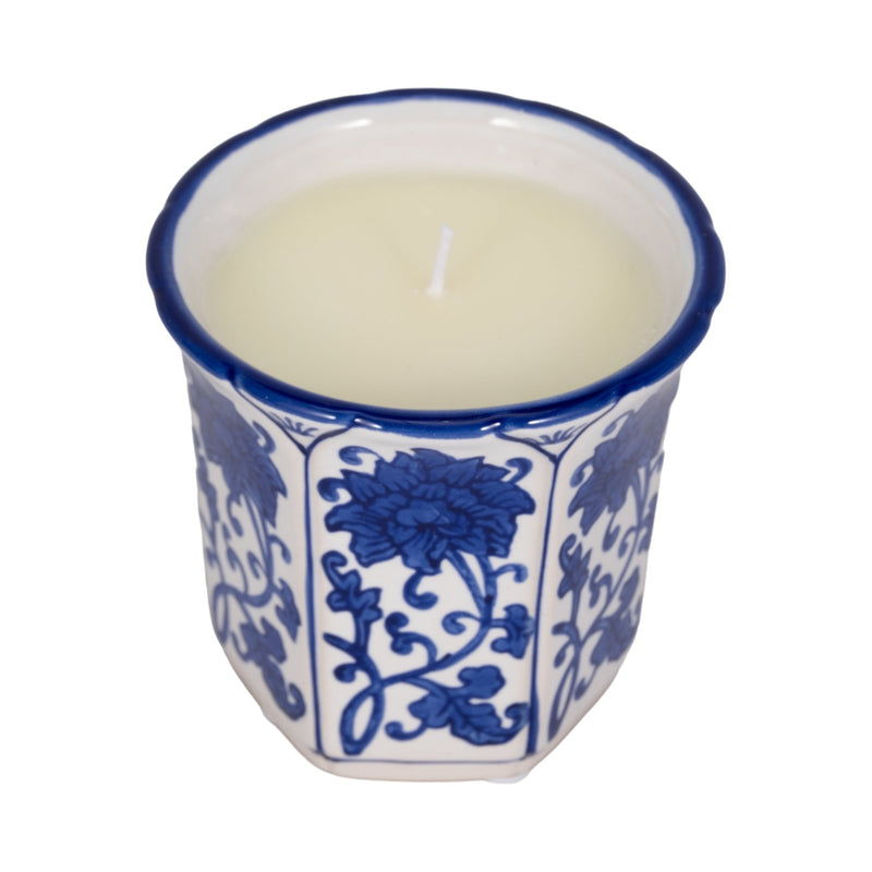 4", 6oz Fluted Chinoiserie Candle , Blue/white - Al Rugaib Furniture