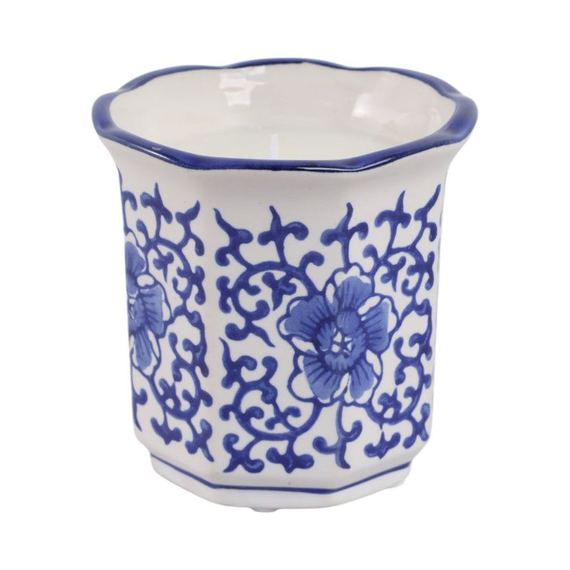 4", 6oz Fluted Chinoiserie Candle , Blue/white - Al Rugaib Furniture
