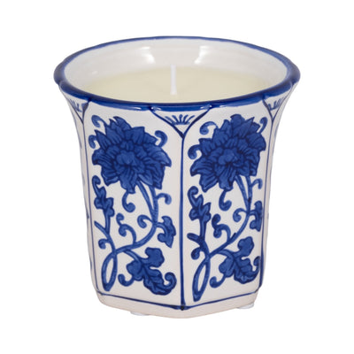 4", 6oz Fluted Chinoiserie Candle , Blue/white - Al Rugaib Furniture