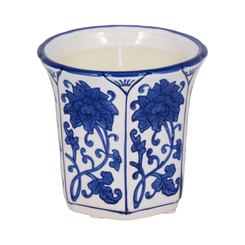 4", 6oz Fluted Chinoiserie Candle , Blue/white - Al Rugaib Furniture