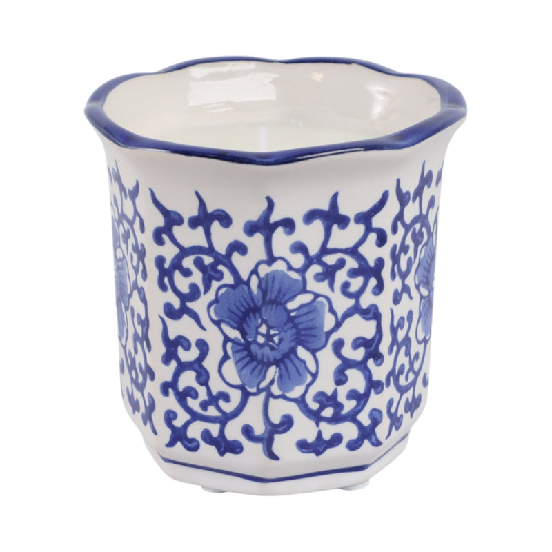 4", 6oz Fluted Chinoiserie Candle , Blue/white - Al Rugaib Furniture