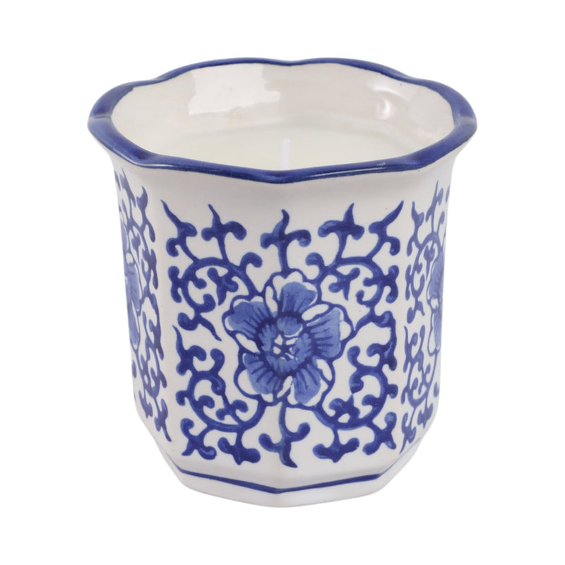 4", 6oz Fluted Chinoiserie Candle , Blue/white - Al Rugaib Furniture