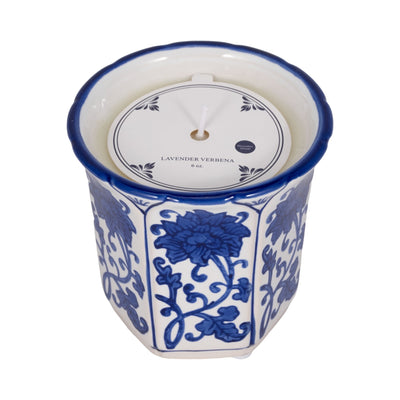 4", 6oz Fluted Chinoiserie Candle , Blue/white - Al Rugaib Furniture