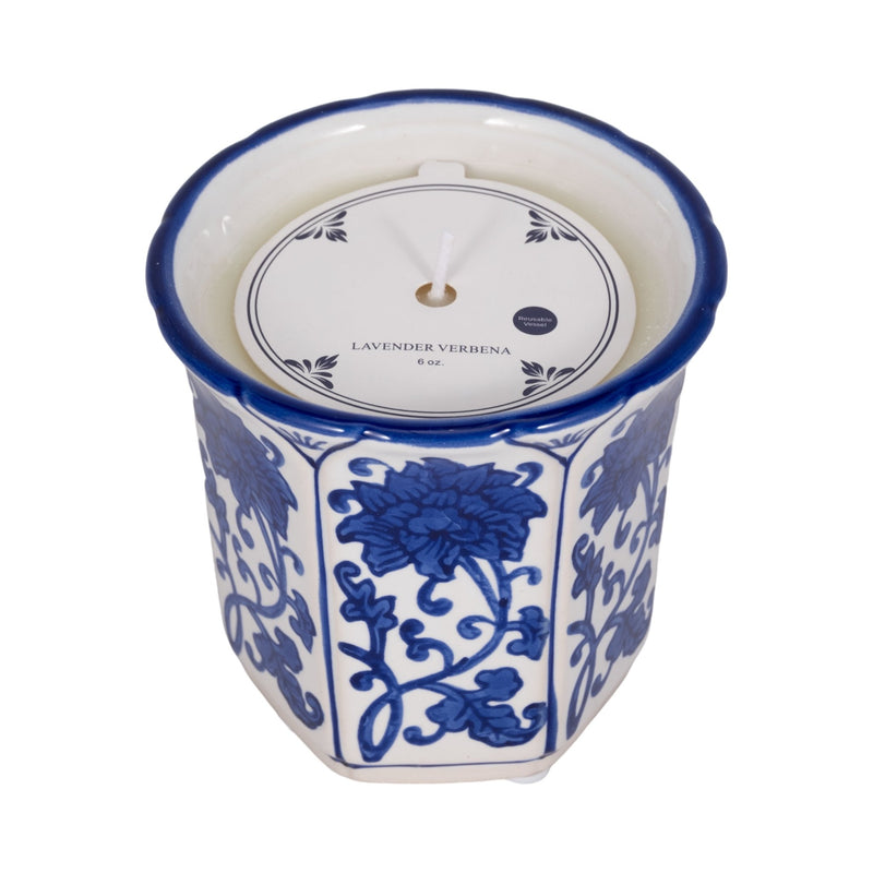 4", 6oz Fluted Chinoiserie Candle , Blue/white - Al Rugaib Furniture