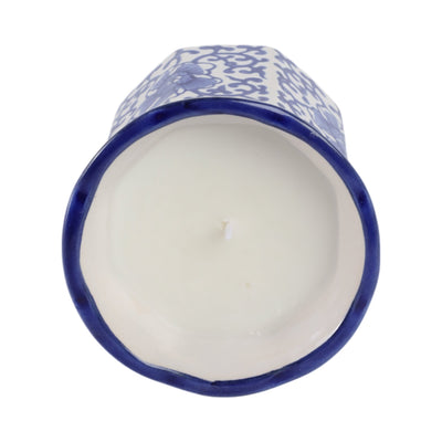 4", 6oz Fluted Chinoiserie Candle , Blue/white - Al Rugaib Furniture