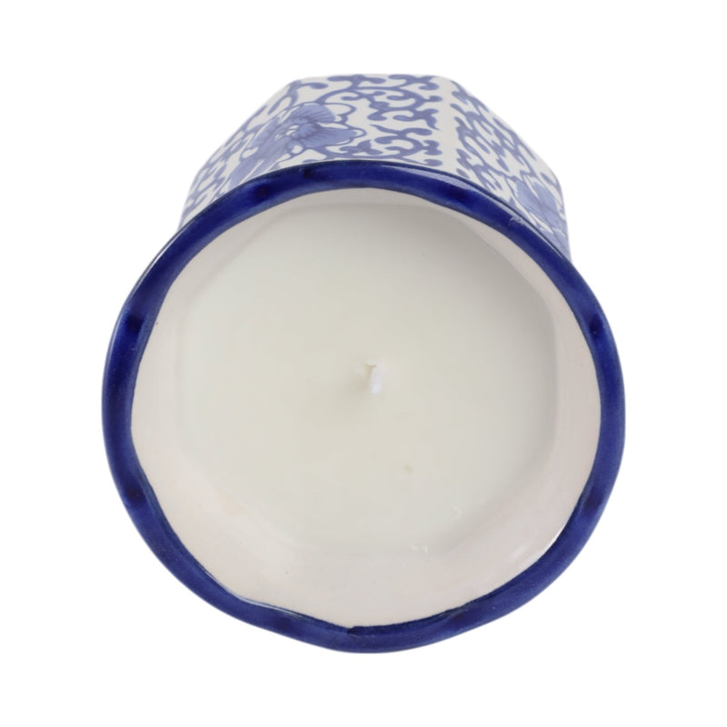 4", 6oz Fluted Chinoiserie Candle , Blue/white - Al Rugaib Furniture