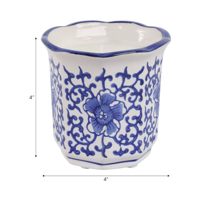 4", 6oz Fluted Chinoiserie Candle , Blue/white - Al Rugaib Furniture