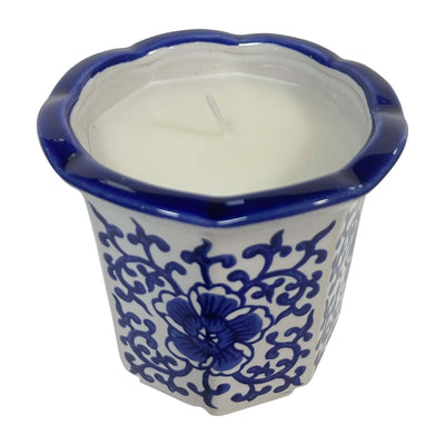 4", 6oz Fluted Chinoiserie Candle , Blue/white - Al Rugaib Furniture