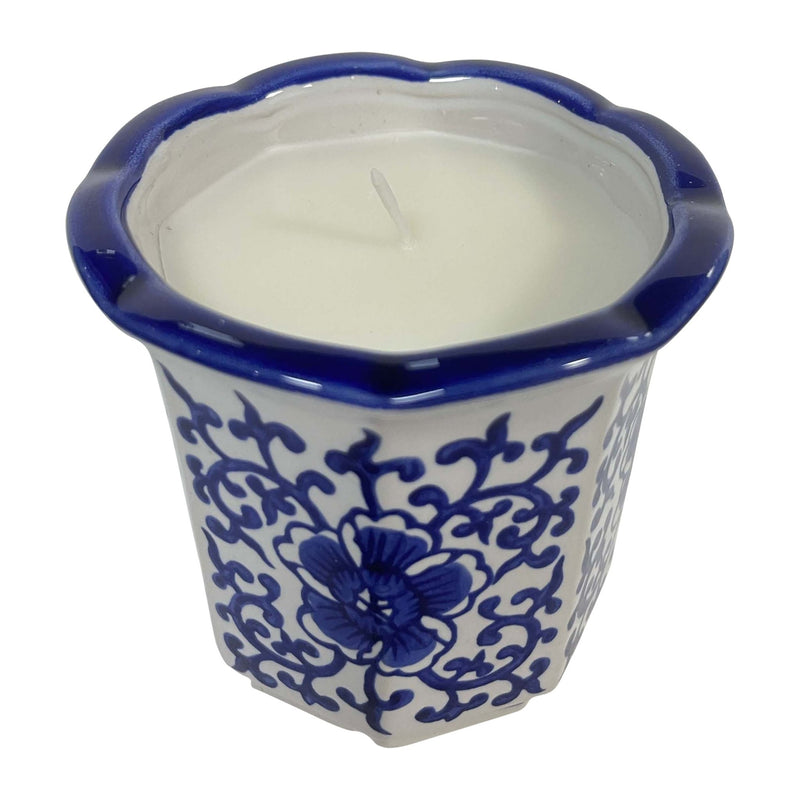 4", 6oz Fluted Chinoiserie Candle , Blue/white - Al Rugaib Furniture
