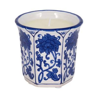 4", 6oz Fluted Chinoiserie Candle , Blue/white - Al Rugaib Furniture