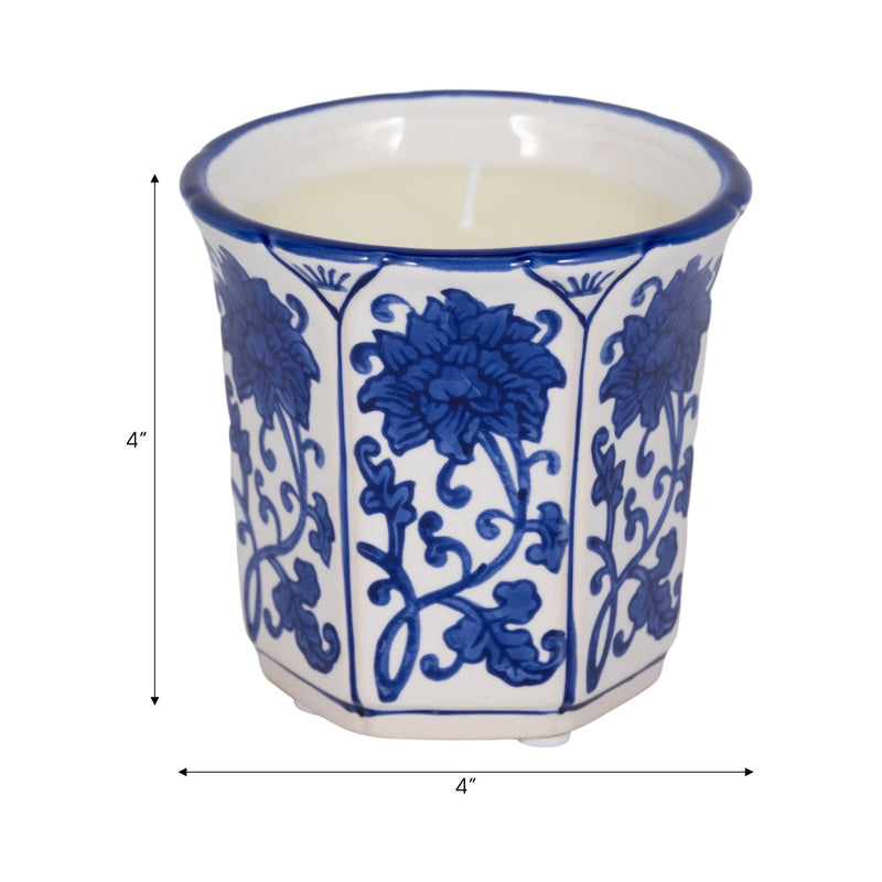 4", 6oz Fluted Chinoiserie Candle , Blue/white - Al Rugaib Furniture