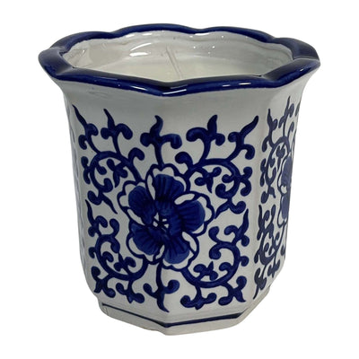 4", 6oz Fluted Chinoiserie Candle , Blue/white - Al Rugaib Furniture