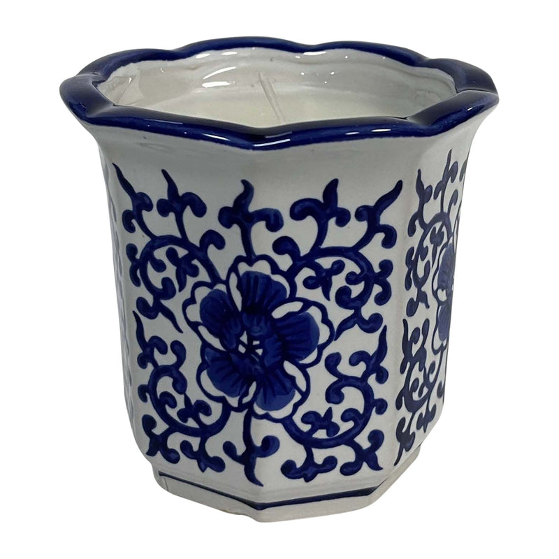 4", 6oz Fluted Chinoiserie Candle , Blue/white - Al Rugaib Furniture