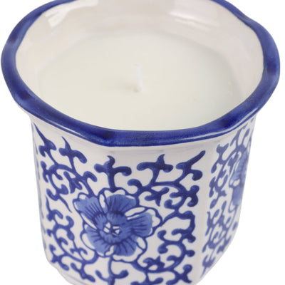 4", 6oz Fluted Chinoiserie Candle , Blue/white - Al Rugaib Furniture