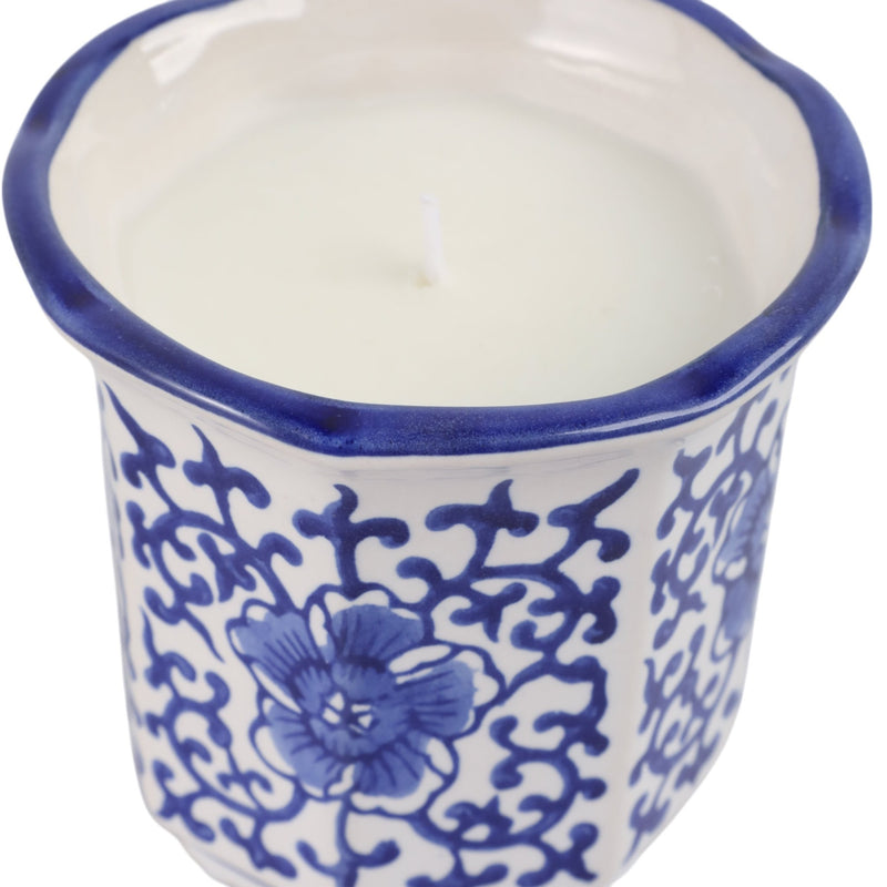4", 6oz Fluted Chinoiserie Candle , Blue/white - Al Rugaib Furniture