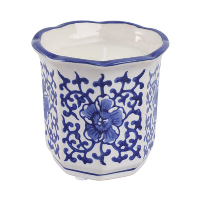 4", 6oz Fluted Chinoiserie Candle , Blue/white - Al Rugaib Furniture