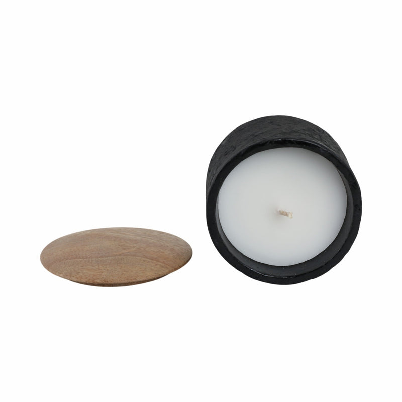 4" 7 Oz Balsam & Myrrh Footed Candle With Lid, Blk - Al Rugaib Furniture