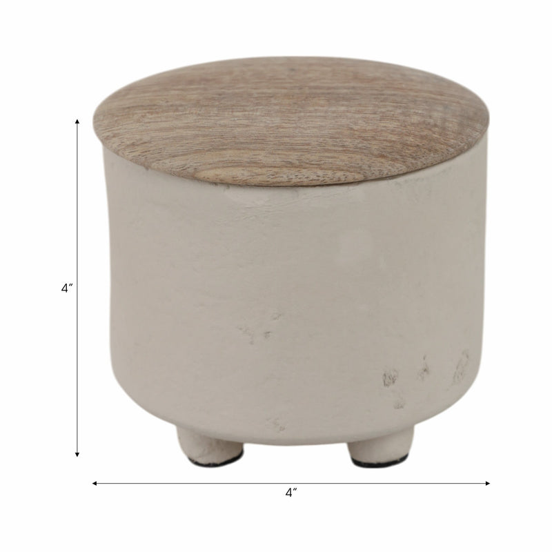 4" 7oz Euclyptus & Sage Footed Cndle W/lid, Cream - Al Rugaib Furniture