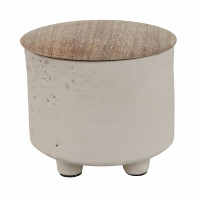 4" 7oz Euclyptus & Sage Footed Cndle W/lid, Cream - Al Rugaib Furniture