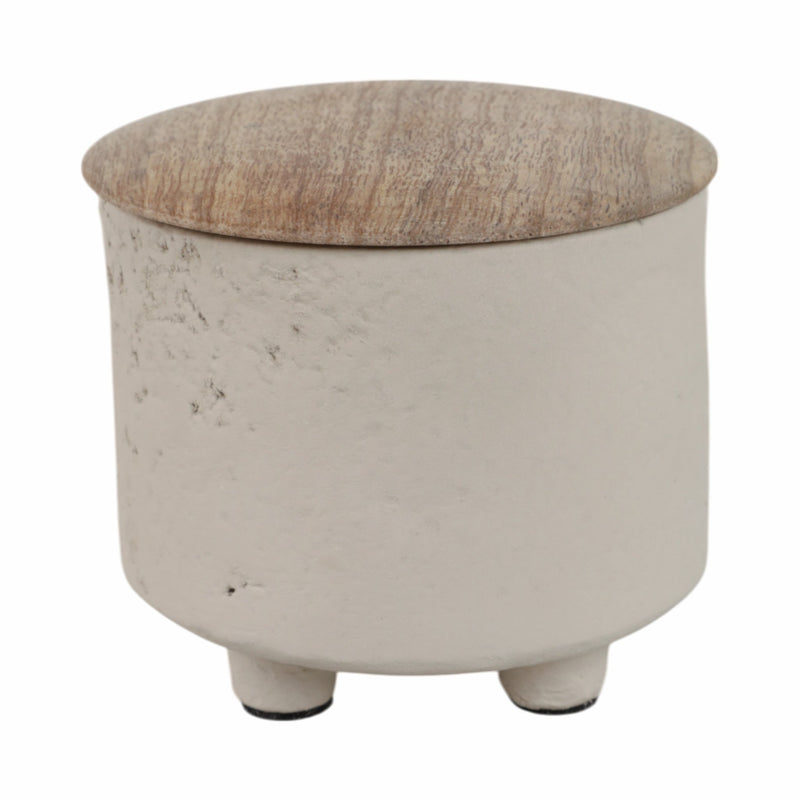 4" 7oz Euclyptus & Sage Footed Cndle W/lid, Cream - Al Rugaib Furniture