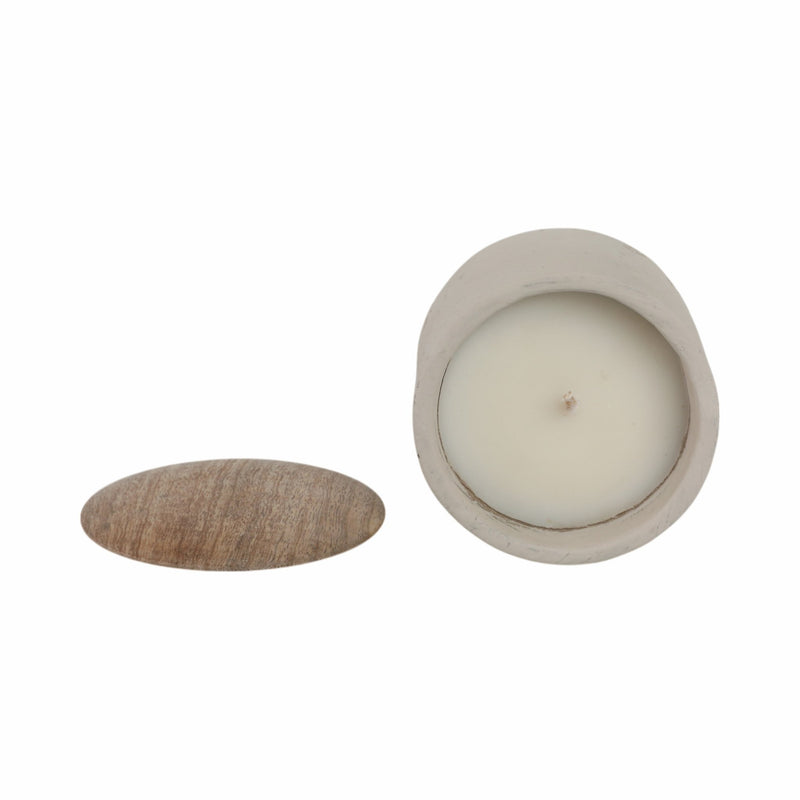 4" 7oz Euclyptus & Sage Footed Cndle W/lid, Cream - Al Rugaib Furniture