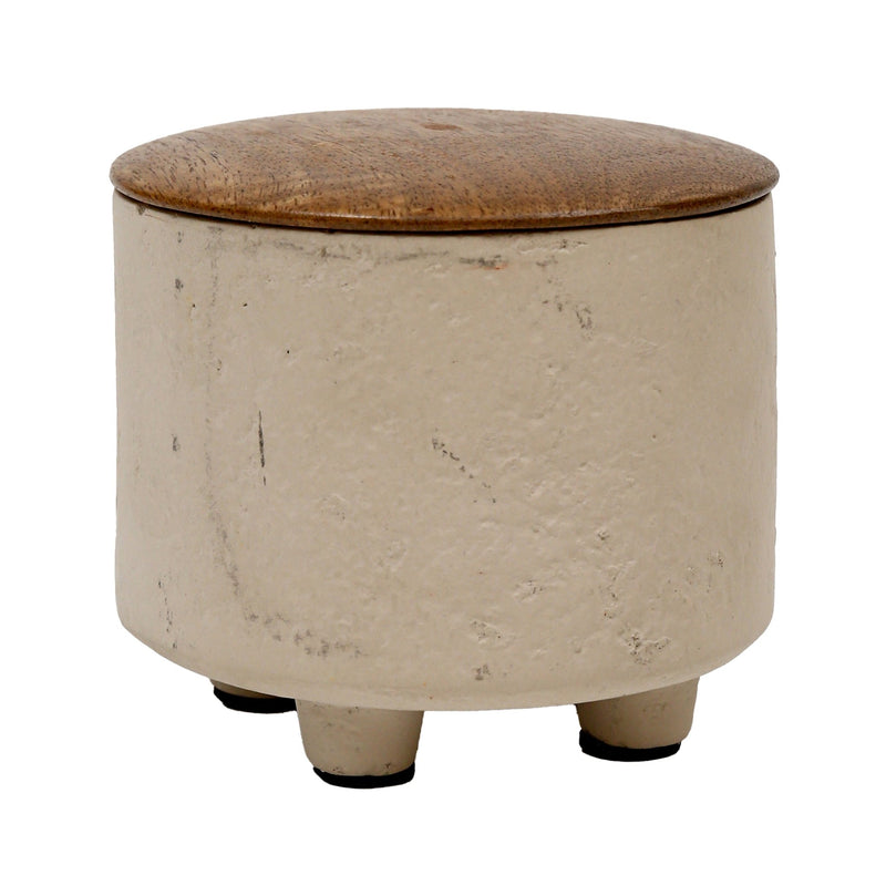 4" 7oz Euclyptus & Sage Footed Cndle W/lid, Cream - Al Rugaib Furniture