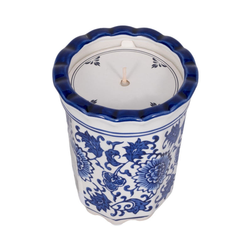 4", 7oz Fluted Chinoiserie Candle , Blue/white - Al Rugaib Furniture