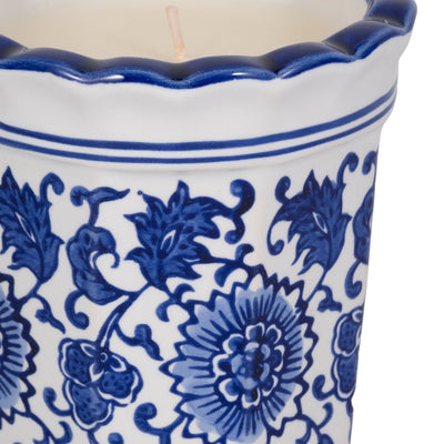 4", 7oz Fluted Chinoiserie Candle , Blue/white - Al Rugaib Furniture