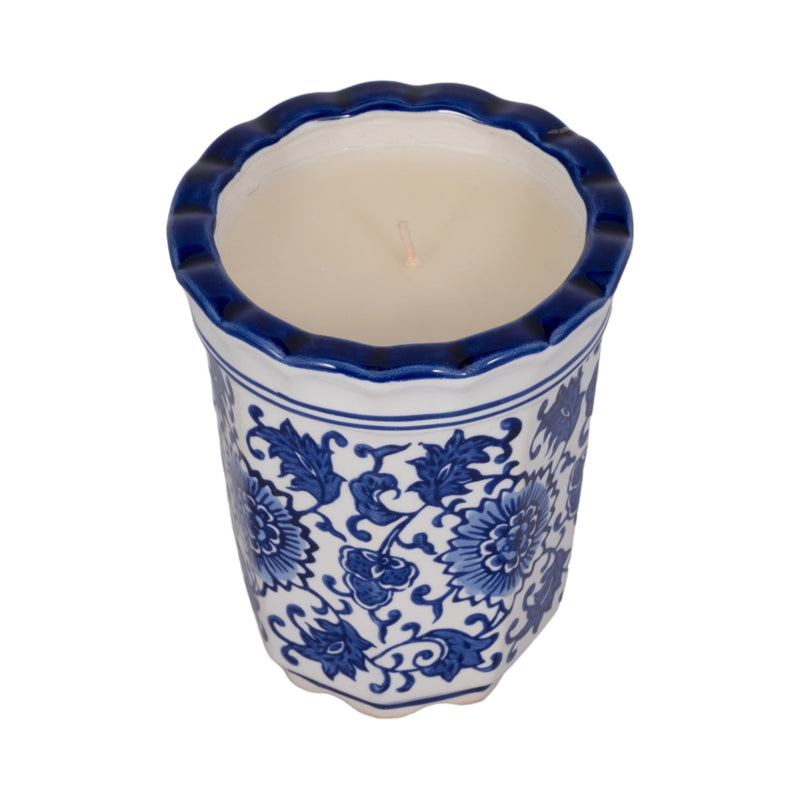4", 7oz Fluted Chinoiserie Candle , Blue/white - Al Rugaib Furniture