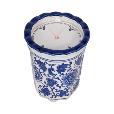 4", 7oz Fluted Chinoiserie Candle , Blue/white - Al Rugaib Furniture