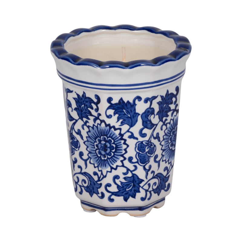 4", 7oz Fluted Chinoiserie Candle , Blue/white - Al Rugaib Furniture