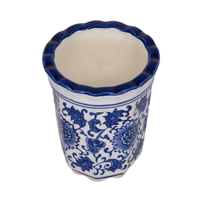 4", 7oz Fluted Chinoiserie Candle , Blue/white - Al Rugaib Furniture