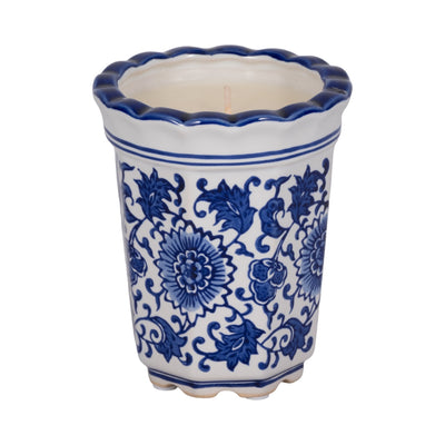 4", 7oz Fluted Chinoiserie Candle , Blue/white - Al Rugaib Furniture
