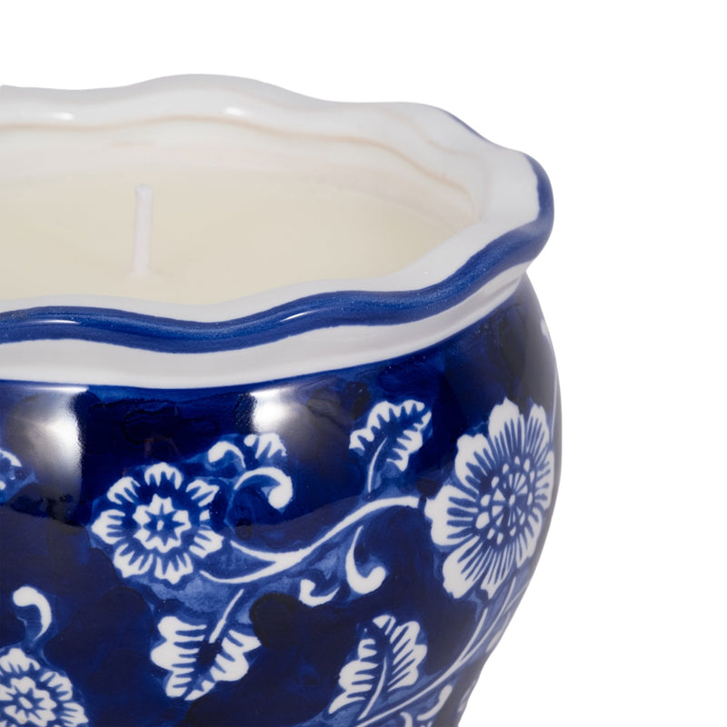 4", 7oz Round Chinoiserie Candle , Blue/white - Al Rugaib Furniture