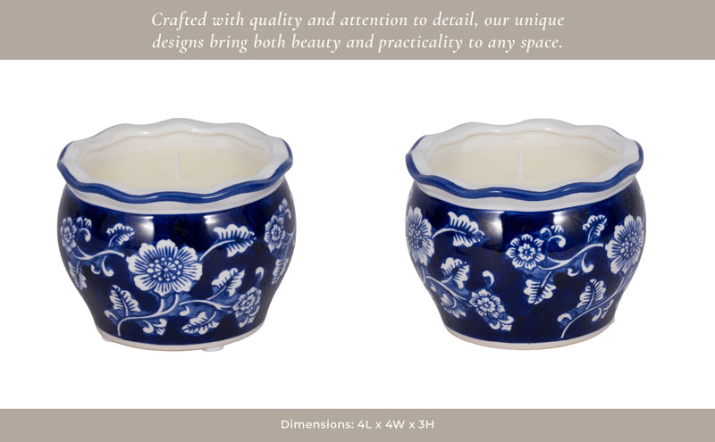 4", 7oz Round Chinoiserie Candle , Blue/white - Al Rugaib Furniture