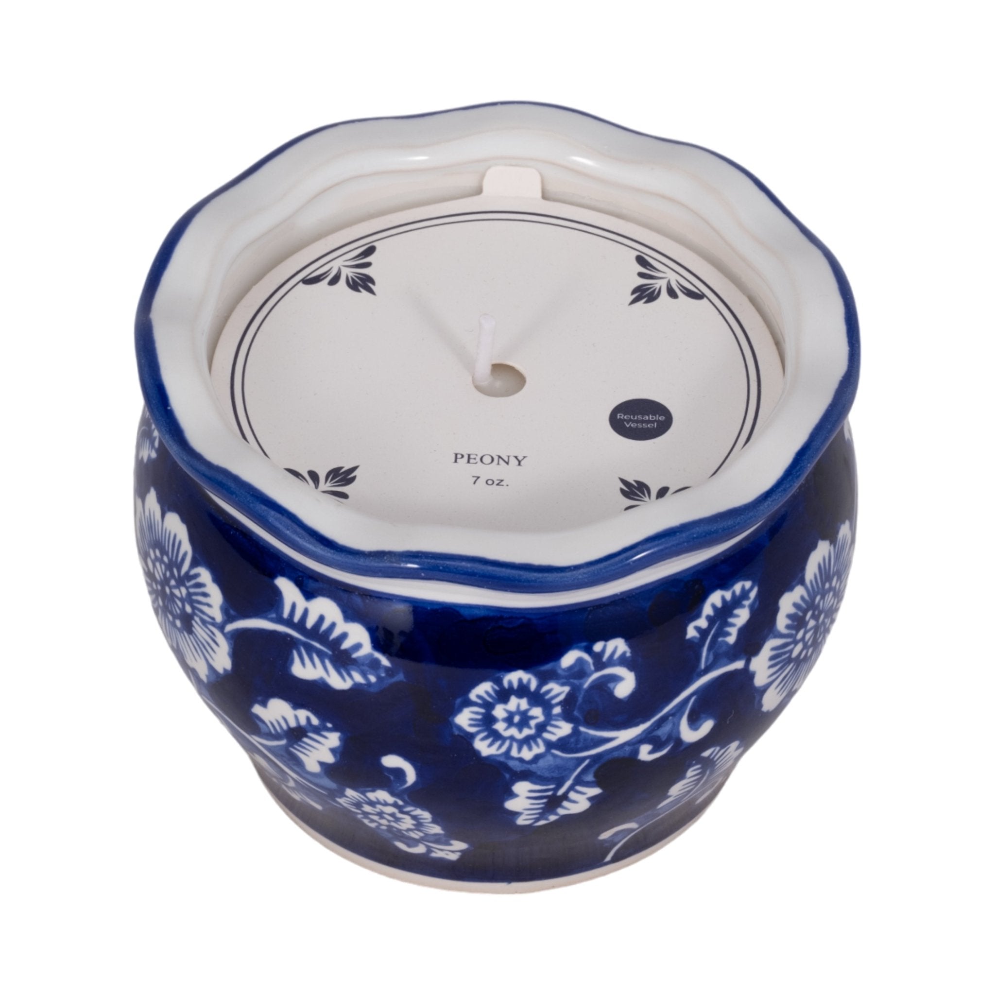4", 7oz Round Chinoiserie Candle , Blue/white Candle Holders| Sagebrook Home