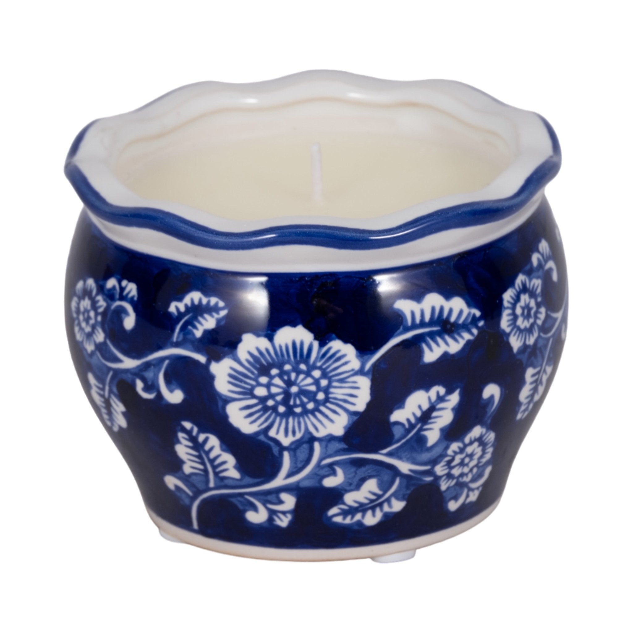 4", 7oz Round Chinoiserie Candle , Blue/white Candle Holders| Sagebrook Home