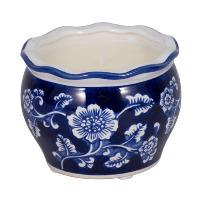 4", 7oz Round Chinoiserie Candle , Blue/white - Al Rugaib Furniture