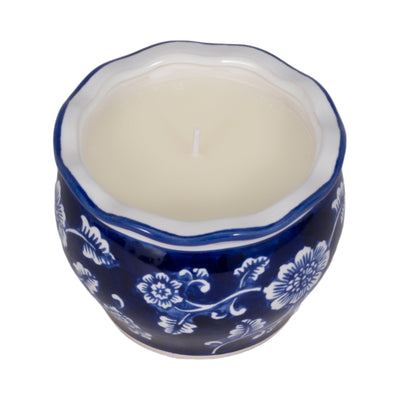 4", 7oz Round Chinoiserie Candle , Blue/white - Al Rugaib Furniture