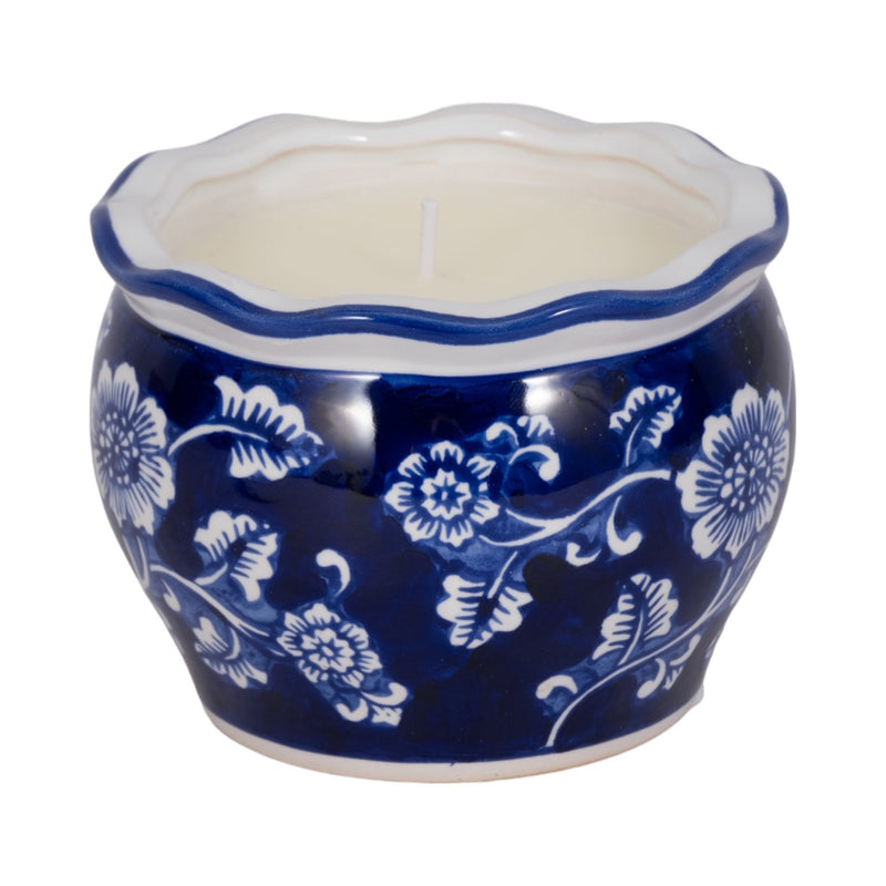 4", 7oz Round Chinoiserie Candle , Blue/white - Al Rugaib Furniture