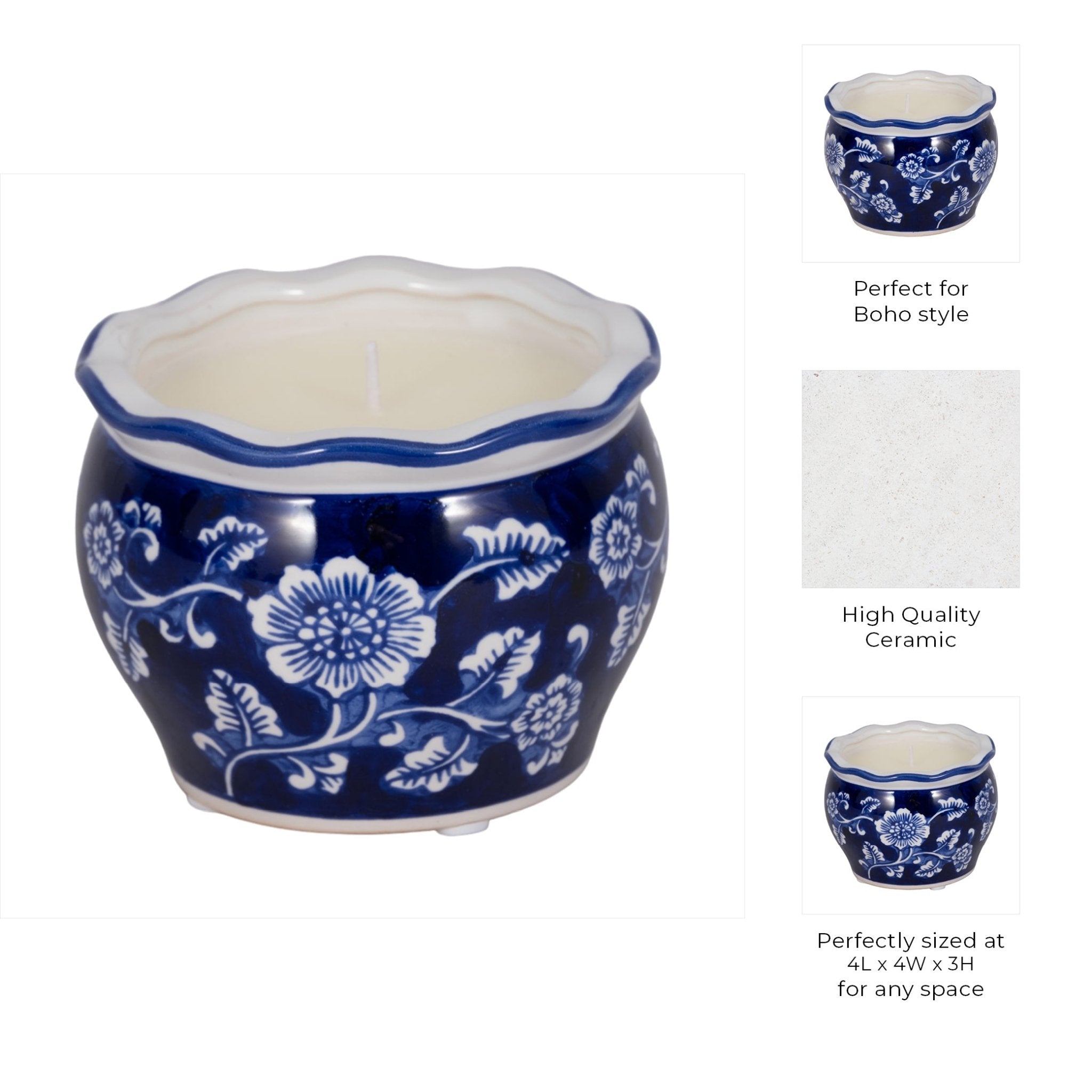 4", 7oz Round Chinoiserie Candle , Blue/white Candle Holders| Sagebrook Home