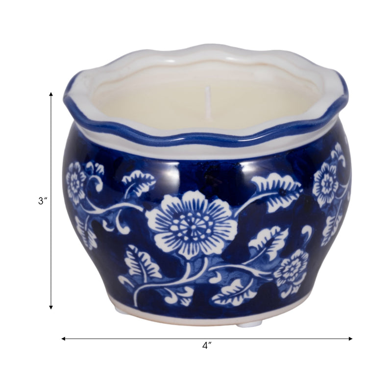 4", 7oz Round Chinoiserie Candle , Blue/white - Al Rugaib Furniture