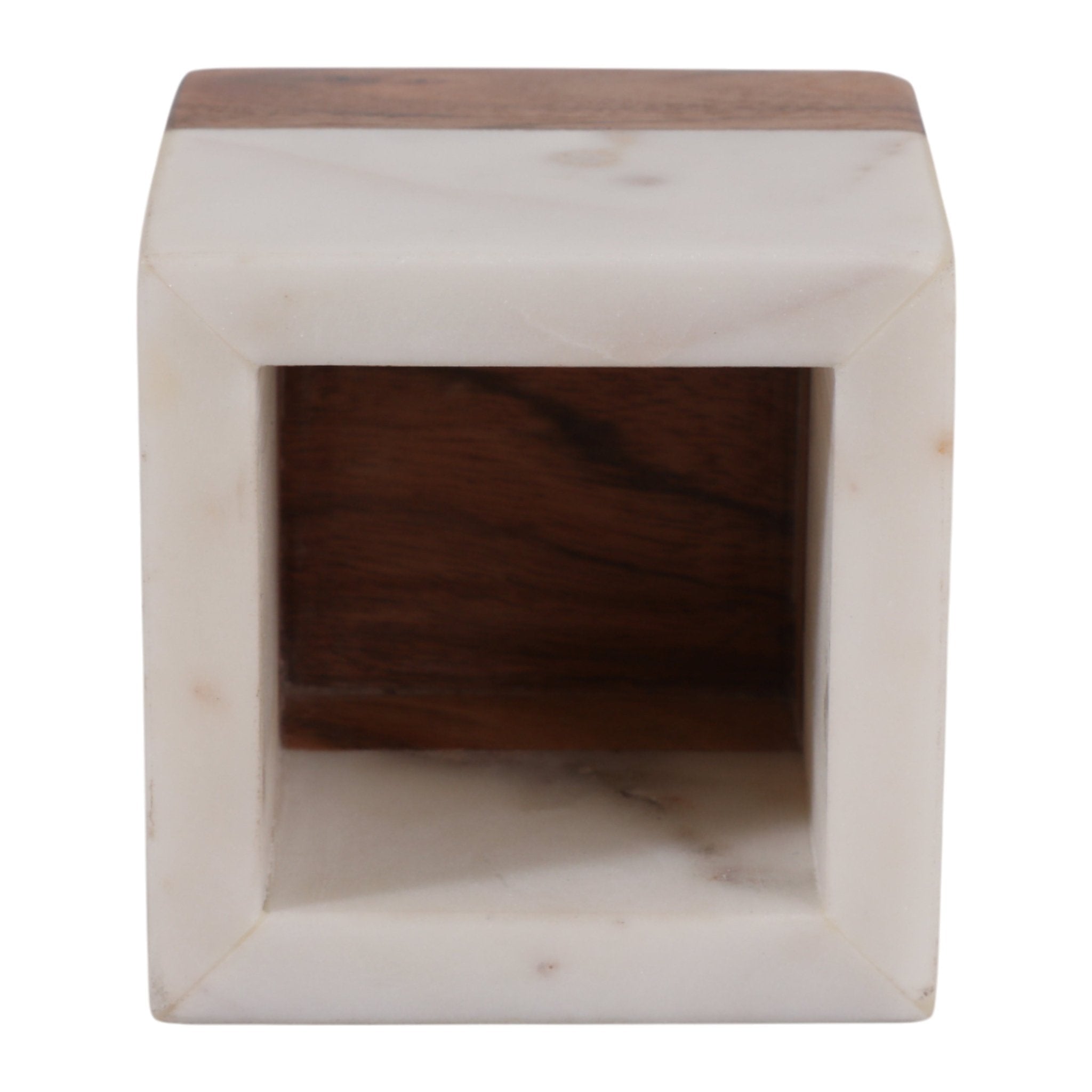 4" Marble And Wood Pencil Cup, White/brown Box| Sagebrook Home