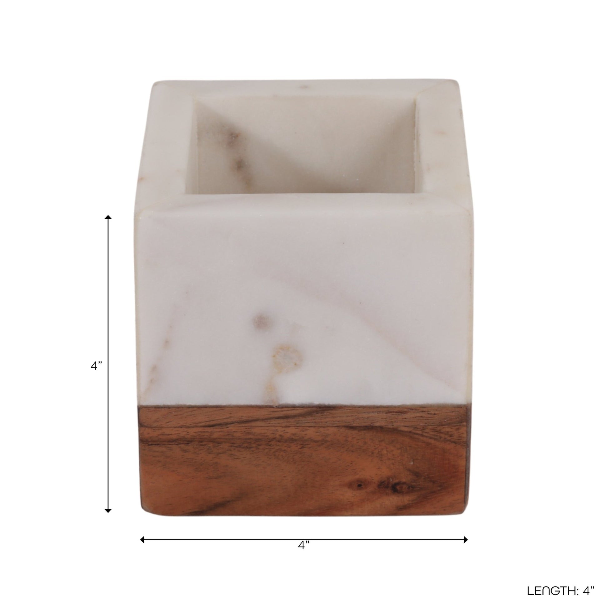 4" Marble And Wood Pencil Cup, White/brown Box| Sagebrook Home