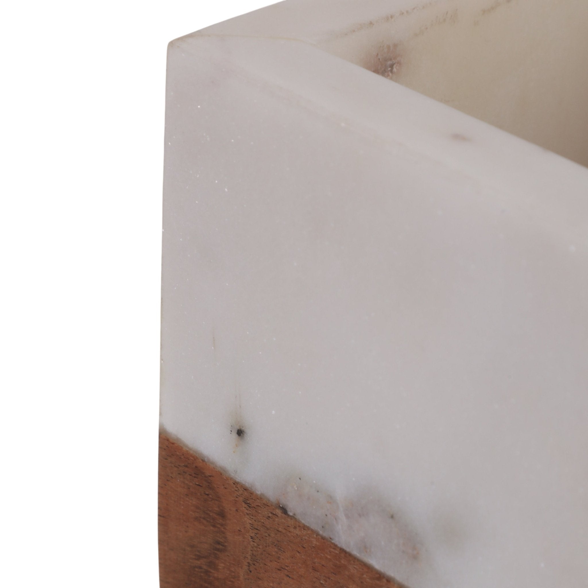 4" Marble And Wood Pencil Cup, White/brown Box| Sagebrook Home