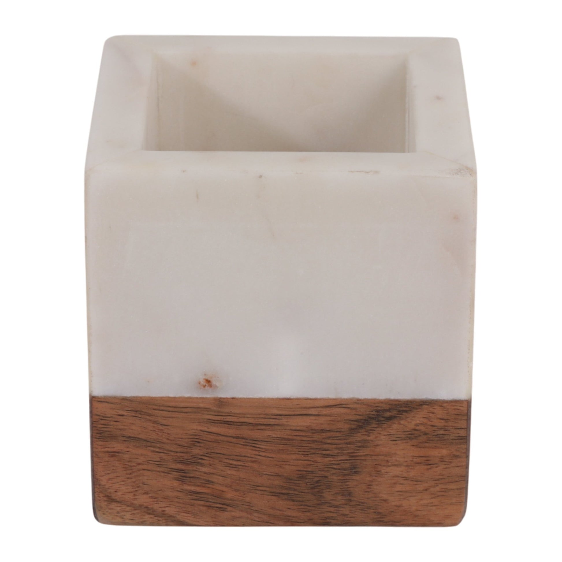 4" Marble And Wood Pencil Cup, White/brown Box| Sagebrook Home