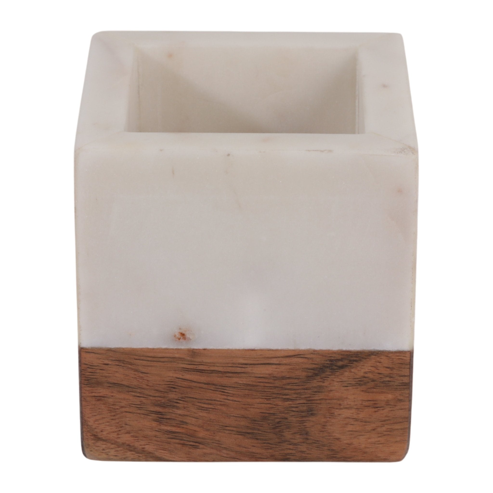 4" Marble And Wood Pencil Cup, White/brown Box| Sagebrook Home